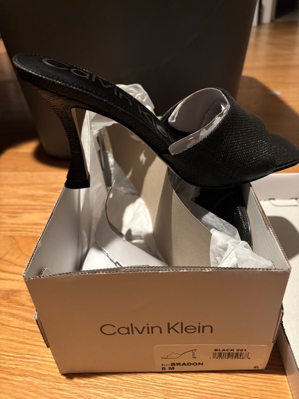 Calvin Klein Black Textured Open-Toe Stiletto Mules